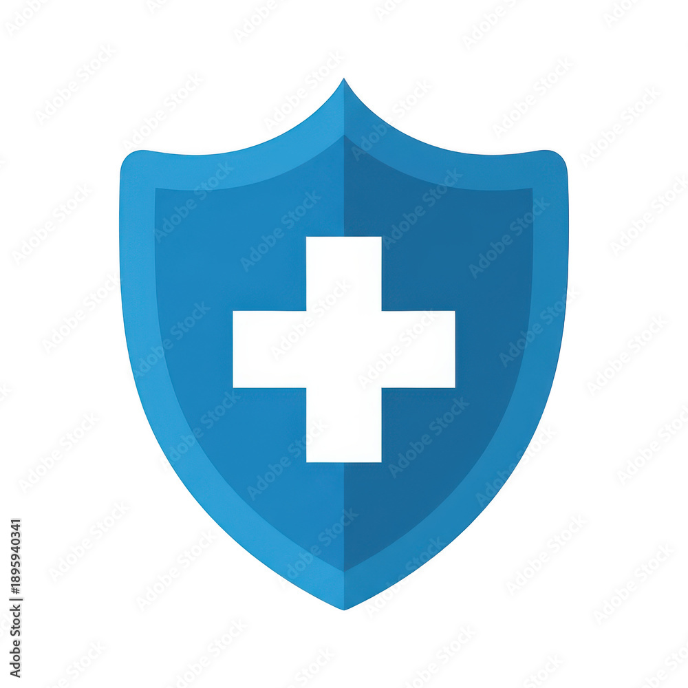 Obraz premium Blue Shield with White Cross Icon: Healthcare, Security, Protection, Safety, Medical, Health, Insurance, Emblem, Symbol