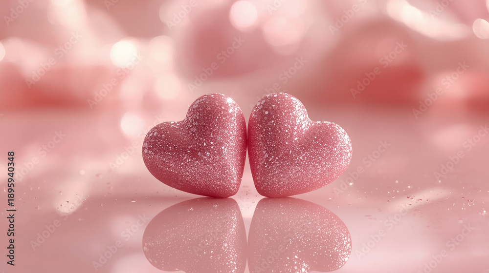 Obraz premium Pink Glitter Hearts with Rose Gold Bokeh Romantic Valentine Background