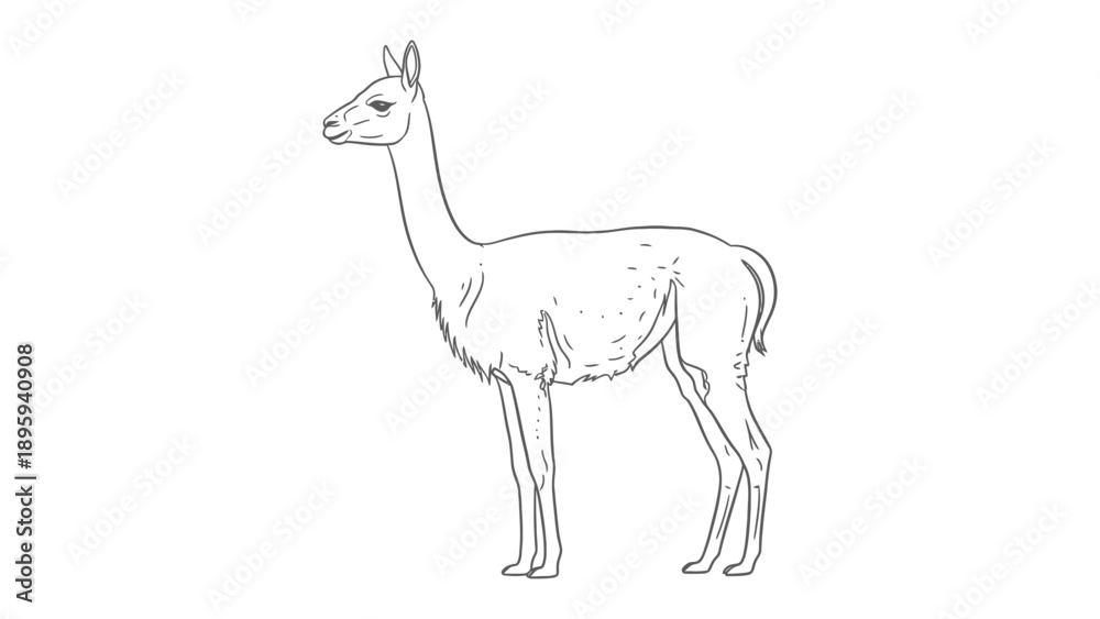 Obraz premium Elegant Llama Outline: A meticulously drawn sketch of a serene llama. Its slender neck, graceful stance, and detailed features bring the charm of the animal to life.
