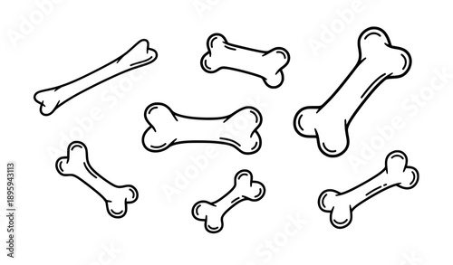 Cute Dog Bone Doodle Symbol Collection Vector with Hand-Drawn Outline