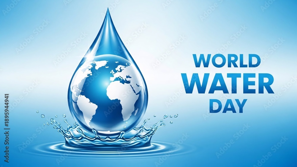 Obraz premium World water day concept with a globe inside a water droplet symbolizing global water conservation and awareness with water awareness and sustainability