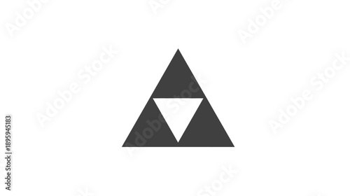 A geometric abstract composition featuring a stylized gray-filled triangle with a white inverted triangle