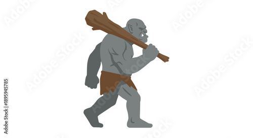 Powerful ogre walking with wooden club vector illustration