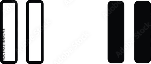 Pause Icon Variations Outline and Filled Black Symbol on White Background, Design Asset