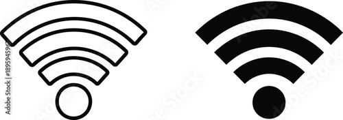 Two Wireless Network Connection Symbols, One in Outline, One Solid Black Shape