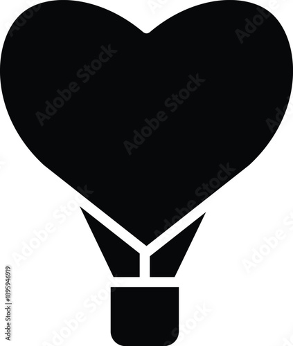 Heart shaped hot air balloon silhouette isolated on transparent background