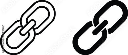 Two Connected Link Icons in Different Styles, Black and White Silhouette Style Representation