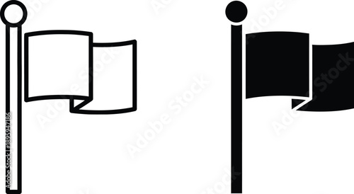 of Flag Icon Outline and Solid Black Symbol Variations on White