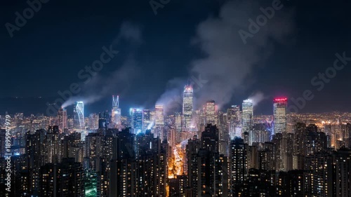 Wallpaper Mural Cityscape at night with burning building. Torontodigital.ca