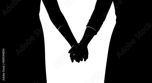 A black and white silhouette of two people holding hands together