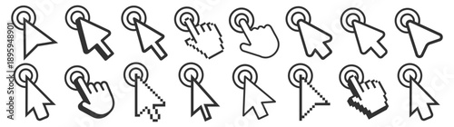 Mouse click cursor icons set. Arrow and pointer cursor collection. Vector illustration on transparent background