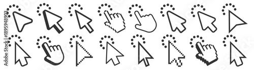 Mouse cursor pointer click action icon vector outline ui interface symbol on transparent background