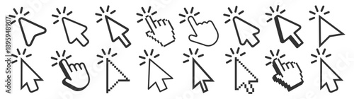Mouse click cursor icons set. Arrow and pointer cursor collection. Vector illustration on transparent background