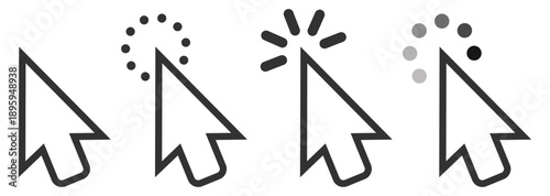 Cursor mouse pointer click icons with loading waiting and action symbols vector outline ui interface set on transparent background