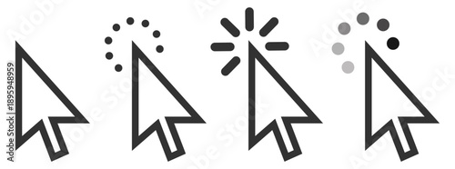 Mouse cursor pointer click action icon vector outline ui interface symbol on transparent background