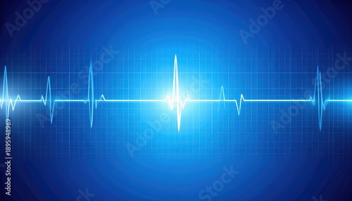 Dynamic blue heartbeat pulses with bright of light illustration shows blue heartbeat tracing with glowing