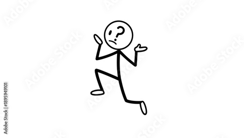 Stick figure running with a puzzled expression and question mark on face.