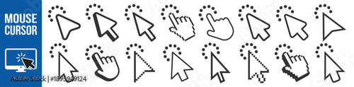 Cursor mouse pointer icon collection with progress rotate help and add symbols vector outline interface ui set on transparent background