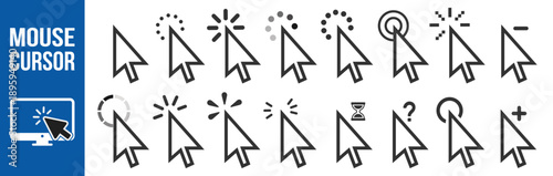 Mouse cursor pointer click action icon vector outline ui interface symbol on transparent background