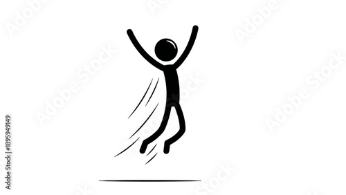 Simple black silhouette of a person jumping with arms raised in joy.