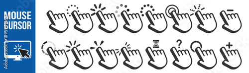 Mouse cursor pointer click action icon vector outline ui interface symbol on transparent background