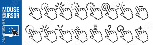 Cursor mouse pointer icon collection with progress rotate help and add symbols vector outline interface ui set on transparent background