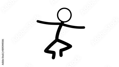 Simple stick figure dancing with outstretched arms and bent leg.