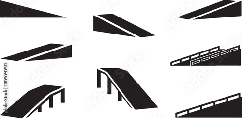 Collection of various skateboard ramp designs and shapes illustration