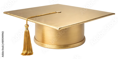 Luxury Gold Graduation Cap with Tassel Isolated on Transparent White Background