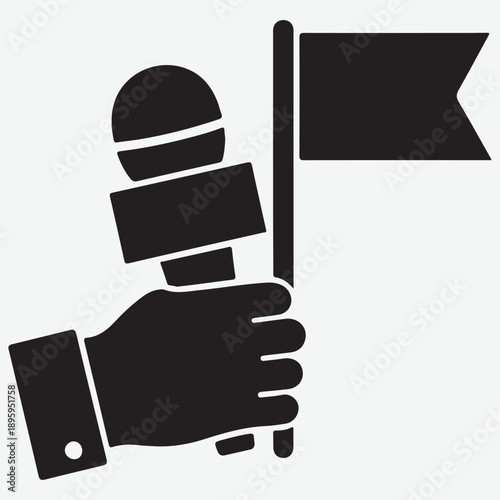 Hand holding microphone icon. Vector interview or news concept symbol vector