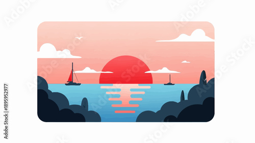 Serene seascape at sunset with sailboats and calm waters