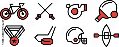 Rugby, kayak, medal, pingpong, bike Icons Pack Vector Graphic for UI UX Projects