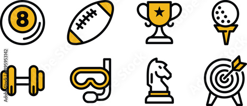 Trophy, dumbbell, chess, billiard, rugby Icons Pack Vector Graphic for UI UX Projects