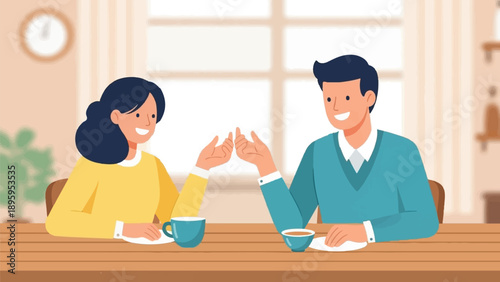 Smiling couple sharing a moment over coffee at a table