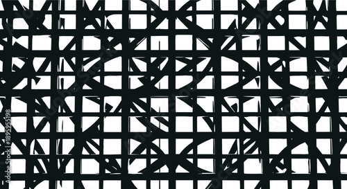 Abstract black geometric grid pattern background with intersecting lines and chaotic shapes, modern artistic texture for contemporary design projects