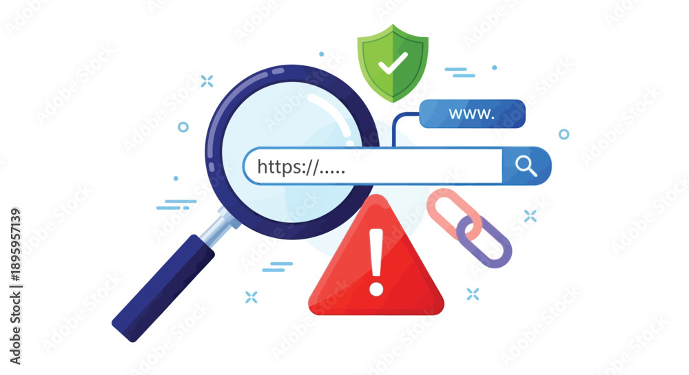 Φωτογραφία Illustration of a search bar with a magnifying glass over it, showing https://