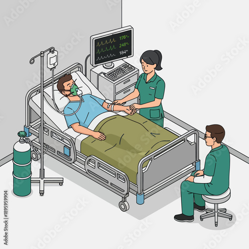 Medical Staff Attending to Hospital Patient.