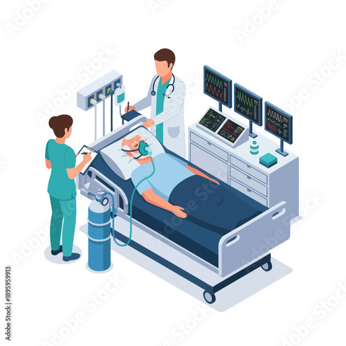 Medical Staff Tending to Hospital Patient.