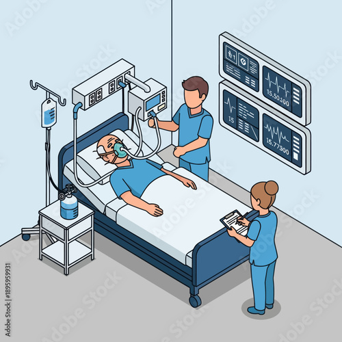 Medical Staff Tending to Hospital Patient.