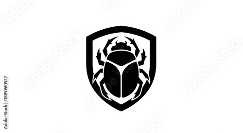 Black scarab beetle inside shield icon