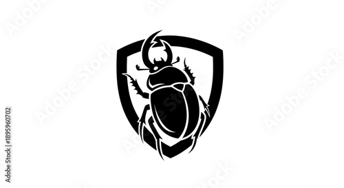 Black beetle emblem on white background