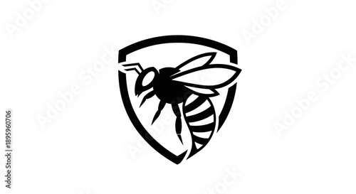 Stylized Bee on Shield Vector Logo
