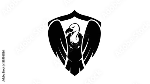 Vulture emblem with spread wings inside shield outline