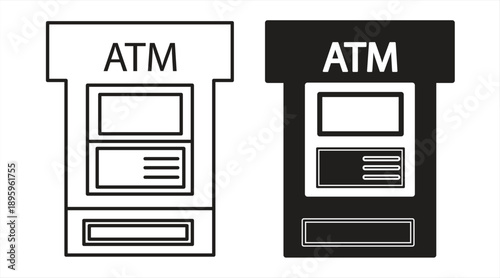 Bank ATM machine icon. Banking transaction concept, suitable for mobile apps, fintech interfaces, and UI design, EPS 10 on a white background, vector illustration.