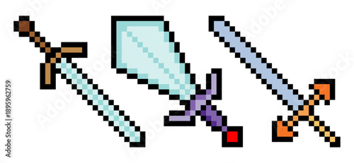 Sword in 8 bit retro pixel art style.