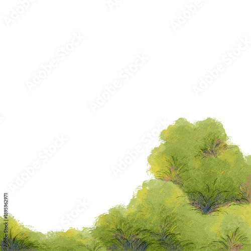 Watercolor Grass Tree Nature Hill Illustration Woodland Natural Leaves Foliage Branch Forest Garden Park Spring Ornament