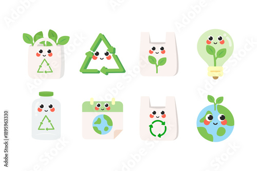 Eco collection. Ecology, environment, natural, green, earth, sustainable, renewable, recycling concepts. Flat cartoon character vector design isolated illustration.	