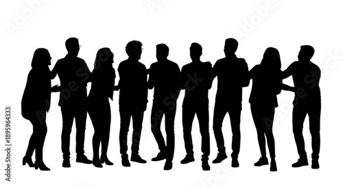Silhouettes of a unified group isolated on transparent background