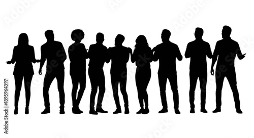 Silhouettes of a diverse group isolated on transparent background
