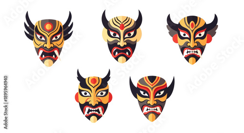 Vibrant Traditional Chinese Opera Masks Collection.